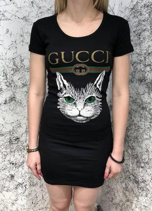 Платье gucci dress angry cat with web black