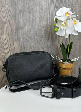 Шкіряна жіноча міні сумочка клатч, маленька сумка на блискавці натуральна шкіра чорна2 фото