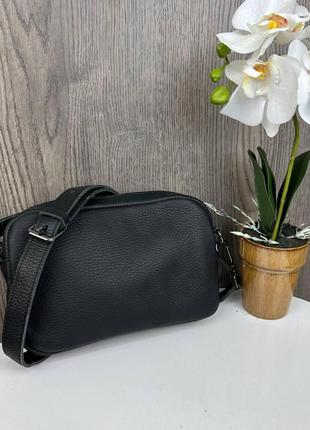 Шкіряна жіноча міні сумочка клатч, маленька сумка на блискавці натуральна шкіра чорна4 фото