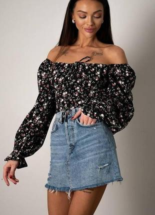 Жіноча топ неймовірно ніжний чорний принт, розміри :42-46(1 розмір);46-50 (2 розмір )