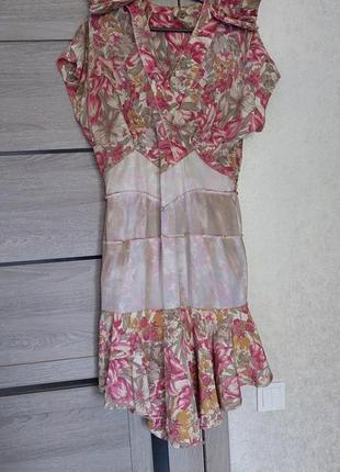 Винтажное платье 80 годов🔹цветочный принт🔹v-горловина🔹ярусный низ yessica(размер 12-14)8 фото