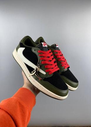 Чоловічі кросівки nike air jordan 1 low x travis scott black green