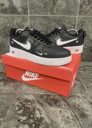 Кроссовки nike air force black/white (кожа)