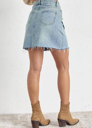 Джинсова спідниця міні з кишенями назовні, колір: джинс2 фото