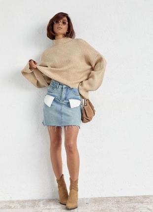 Джинсова спідниця міні з кишенями назовні, колір: джинс8 фото