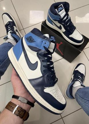 Кроссовки nike air jordan 1 (blue / white) (топ качество)