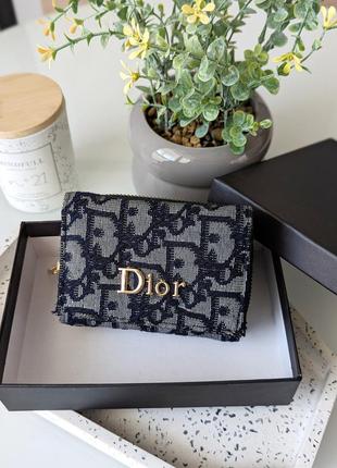 Гаманець dior жіночий гаманець діор-мрні конверт синій текстильний