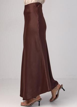 Атласная юбка с высокой талией - коричневый цвет, m (есть размеры)4 фото