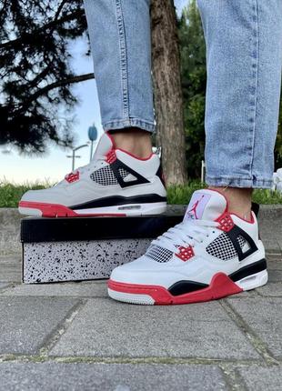 Кросівки nike air jordan retro 4 (білі з червоним)