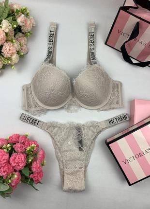 Комплект victoria's secret мереживо бежевий kk033