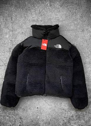 Куртка зимова в стилі the north face хутряна тедді чорна