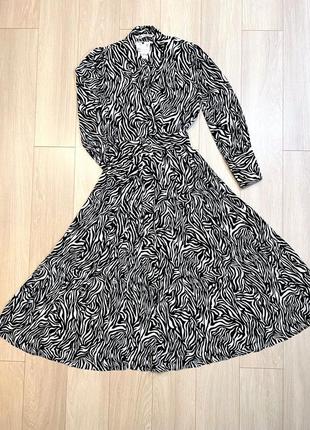 Zara сукня міді чорно-біла в принт "зебра"7 фото