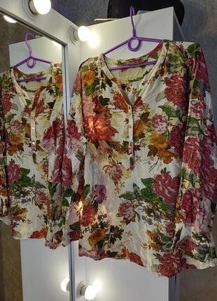 Кофта блуза рубашка цветочек принт висктза хлопок свободная 48 lcw весна лето пуговицы золото2 фото