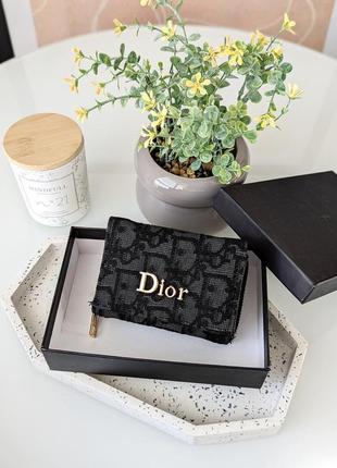 Кошелек dior женский кошелек диор мини конверт черный текстильный1 фото