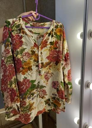 Кофта блуза рубашка цветочек принт висктза хлопок свободная 48 lcw весна лето пуговицы золото4 фото