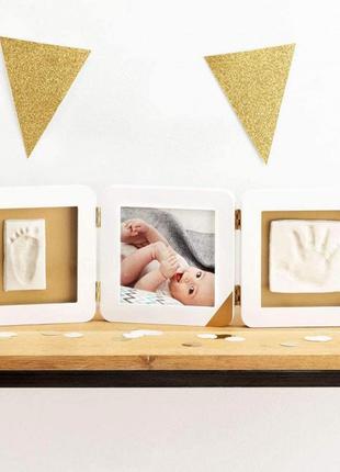 Набор для создания отпечатка ручки и ножки малыша baby art тройная рамка золотой кант (3601098600)3 фото