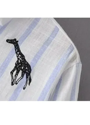 Сорочка в смужку з вишитими жирафами zara m-l7 фото