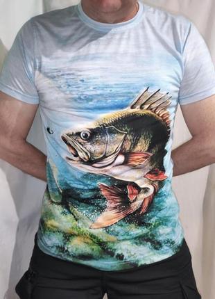 Стильна фірмова рибацька футболка 3-d.окунь.л