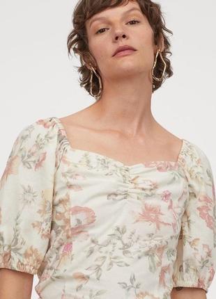 Молочна романтична блуза h&m xs s блуза з об’ємними рукавами літня блуза з льону