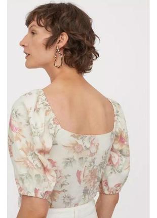 Молочная романтичная блуза h&m xs блуза с объемными рукавами летняя блуза из льна3 фото