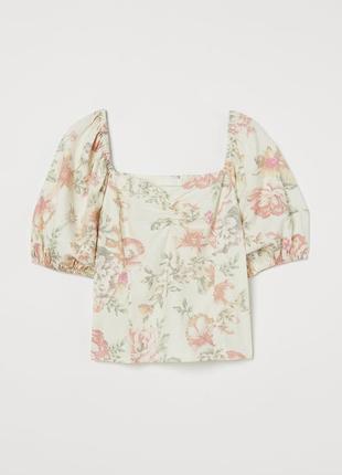 Молочная романтичная блуза h&m xs блуза с объемными рукавами летняя блуза из льна2 фото