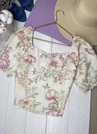Молочная романтичная блуза h&m xs блуза с объемными рукавами летняя блуза из льна5 фото