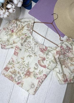 Молочная романтичная блуза h&m xs блуза с объемными рукавами летняя блуза из льна7 фото