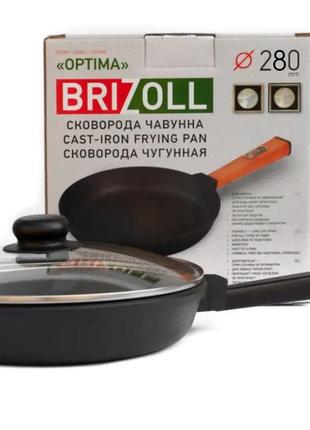 Сковорода чугунная brizoll optimа 280 х 40 мм с крышкой деревянная ручка (o2840-p1-c)