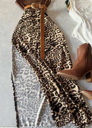 Модная леопардовая юбка с разрезом штапель турецький10 фото