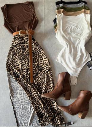 Модная леопардовая юбка с разрезом штапель турецький2 фото
