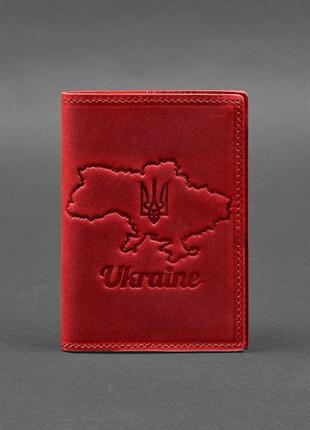 Кожаная обложка для паспорта с картой украины коралловая crazy horse