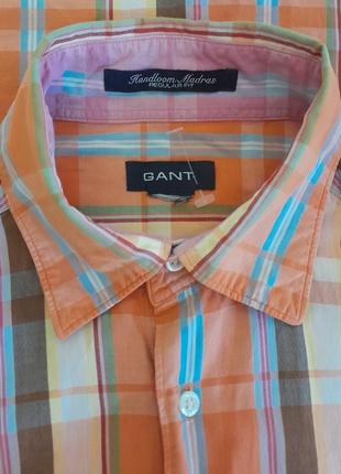 Бавовняна сорочка з короткими рукавами в різнобарвну смужку gant regular fit handloom mandras6 фото