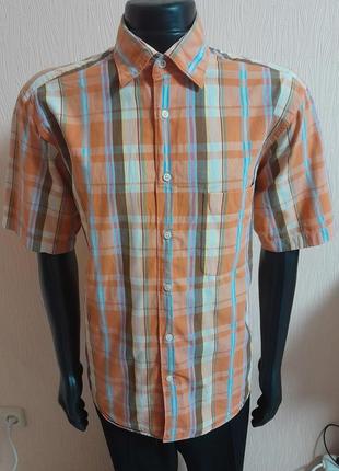 Бавовняна сорочка з короткими рукавами в різнобарвну смужку gant regular fit handloom mandras1 фото