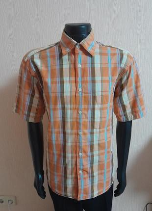 Бавовняна сорочка з короткими рукавами в різнобарвну смужку gant regular fit handloom mandras2 фото