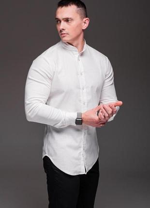 Рубашка мужская льняная с длинным рукавом повседневная летняя shire белая