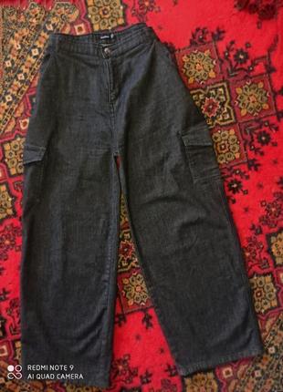 Темно-серые широкие джинсы палаццо с высокой посадкой3 фото