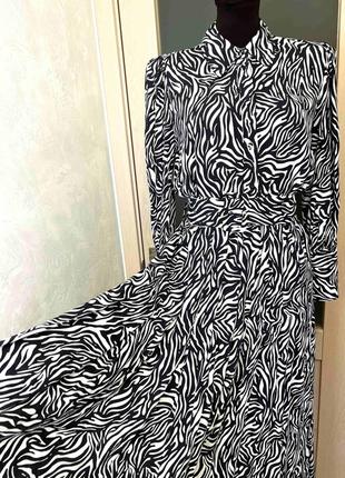 Zara сукня міді чорно-біла в принт "зебра"5 фото