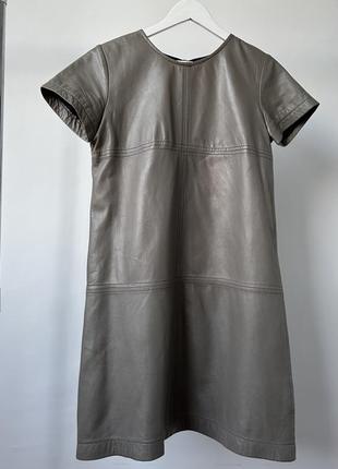Стильна шкіряна сіра сукня трапеція платье серое кожанное zara