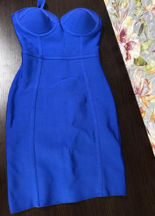 Бандажное синие короткое платье по фигуре5 фото