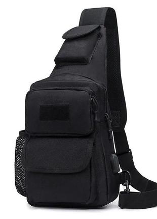 Чоловіча тактична сумка, велика укріплена сумка-слінг через чорне плече4 фото