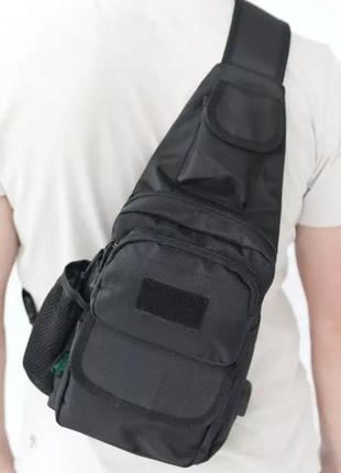 Чоловіча тактична сумка, велика укріплена сумка-слінг через чорне плече3 фото