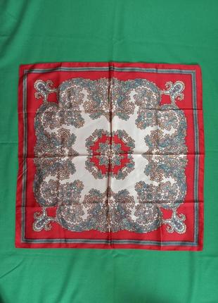 Винтажный атласный платок каре satin foulard  st. michael италия2 фото