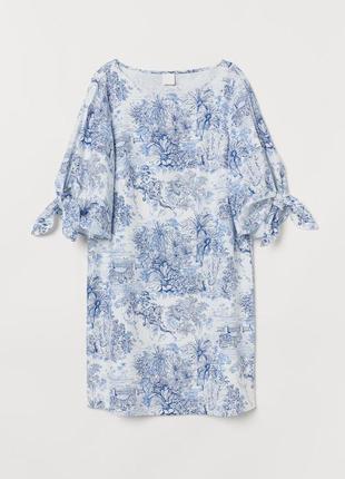 Плаття жіноче біле синє блакитне принт міні з льону