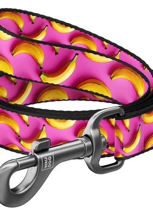 Повідець для собак нейлоновий waudog nylon, малюнок "банани на рожевому", l-xxl, ш 25 мм, д 122 см