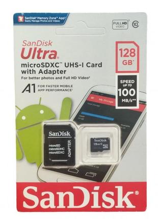 Картка пам'яті sandisk ultra microsdxc 128 gb uhs-i + sd-адаптер class 10