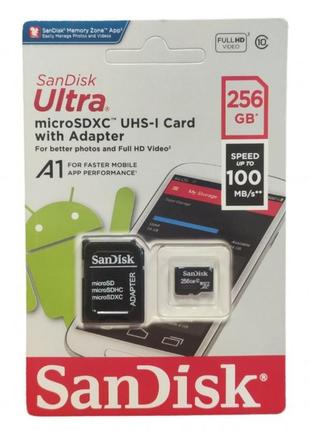 Картка пам'яті sandisk ultra microsdxc 256 gb uhs-i + sd-адаптер class 10