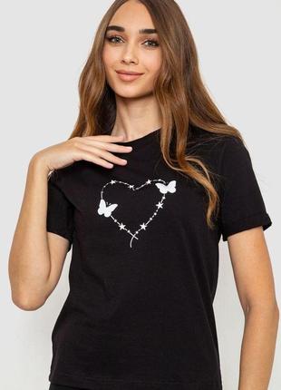 Жіноча футболка з принтом, колір чорний, 241r125