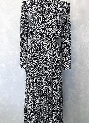 Zara сукня міді чорно-біла в принт "зебра"3 фото