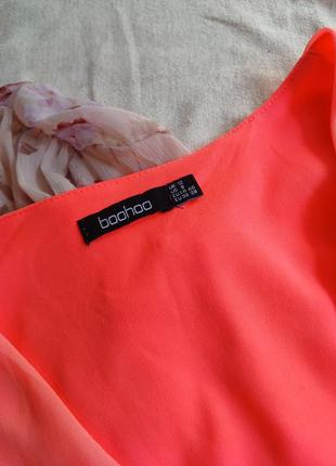 Плаття яскраве неонові на ґудзиках міді з драпіруванням і воланами рюшами шифонове5 фото