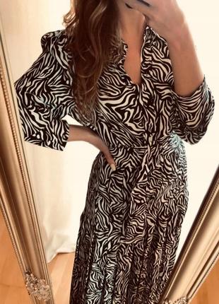 Zara сукня міді чорно-біла в принт "зебра"9 фото